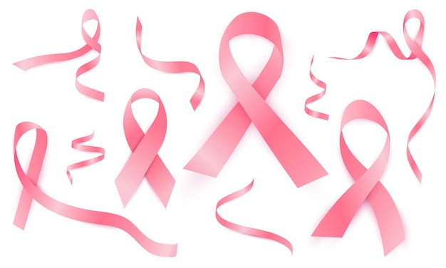 Set of pink ribbons on a white background suitable for women's day and cancer day design elements