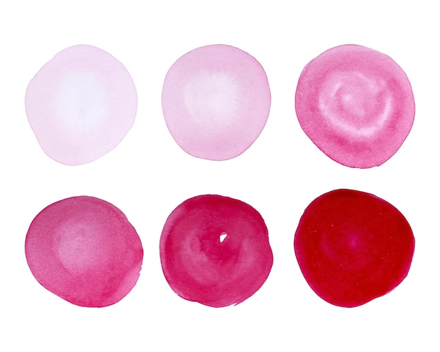 Set Pink watercolor Circles for design. Pink lipstick, cosmetics, beauty.