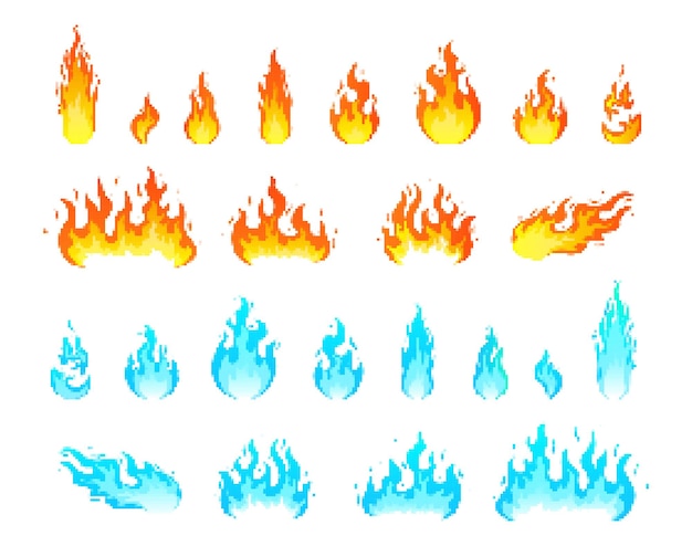 Set of pixel art fire