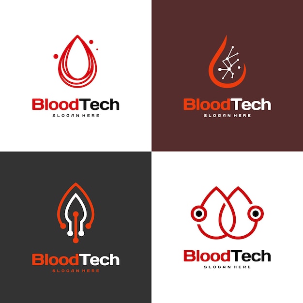 Set of Pixel Blood logo symbol, Blood Healthcare logo designs template, Blood Technology logo designs concept vector