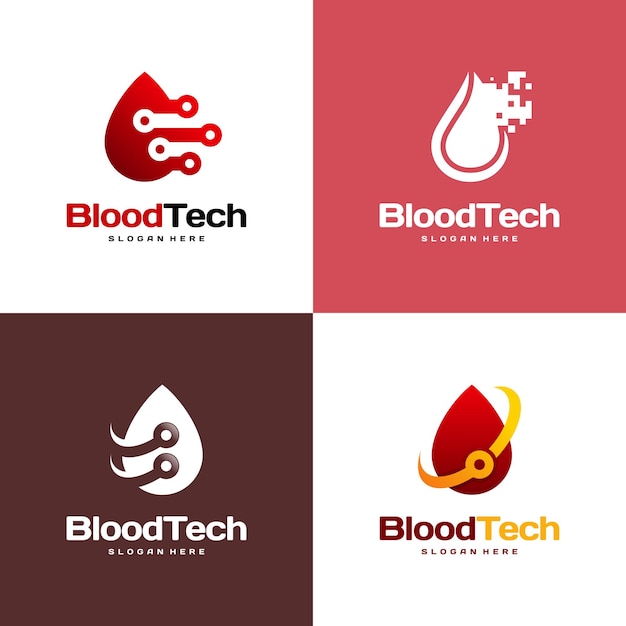 Set of Pixel Blood logo symbol, Blood Healthcare logo designs template, Blood Technology logo designs concept vector