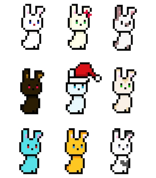 Set of pixel cute rabbit symbol of 2023 new year