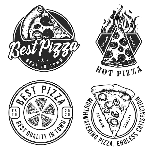 Set of Pizza and pizzeria vector emblems badges labels and logos in vintage monochrome style