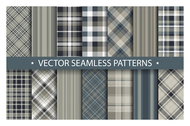 Set plaid pattern seamless. Tartan patterns fabric texture. Checkered geometric  pattern. 