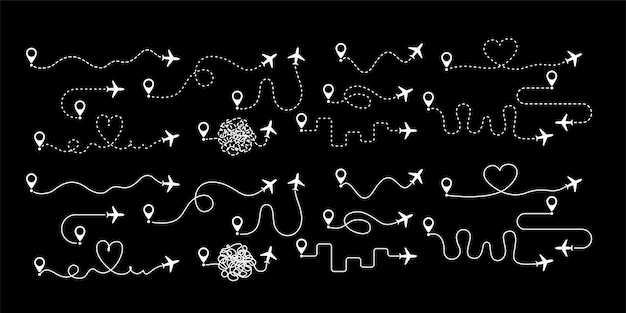 Set of plane with dush path jorney flight curve line