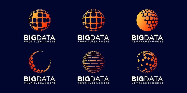 Set of planet digital Logo Design vector Template.