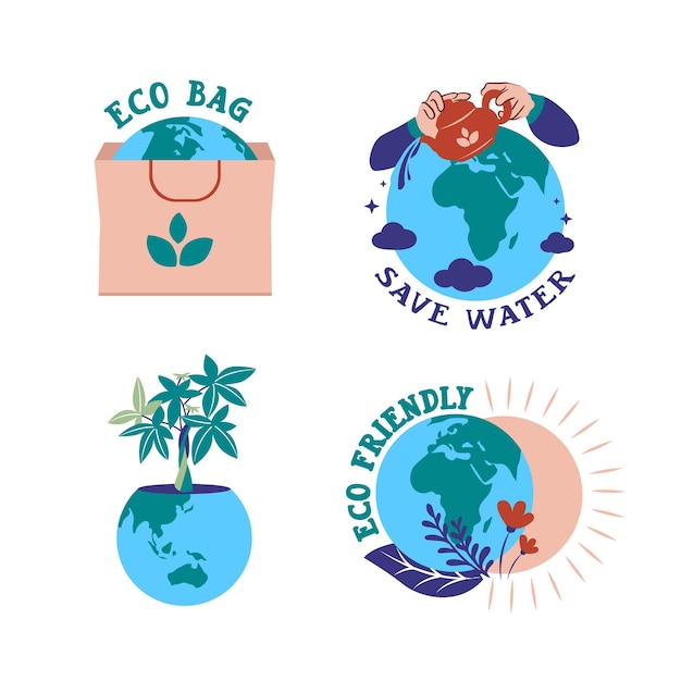 The set of planet stickers logo designs badges for Save the planet