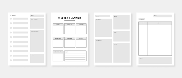 Set of planner and to do list Monthly weekly daily planner template