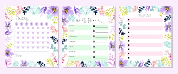 set planner with floral watercolor