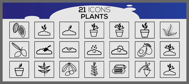 Set of plant hand drawn vector Set of different plants iconSet of ornamental plants