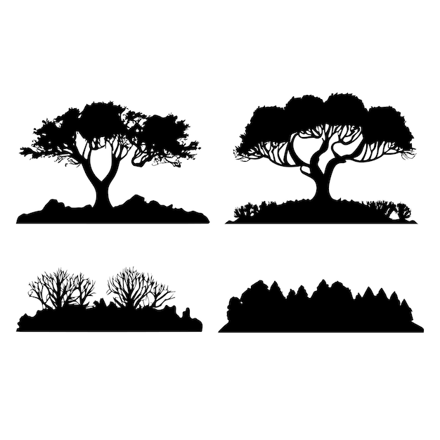 Set of plant and tree silhouette illustration