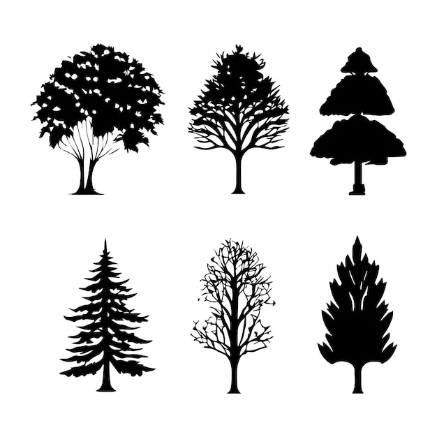 Set of plant and tree silhouette illustration