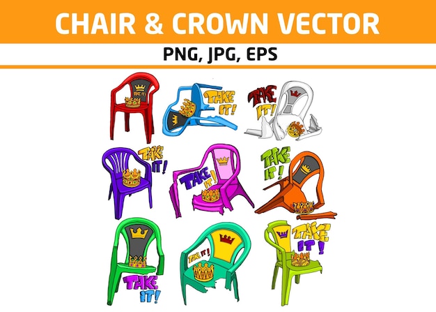 Set Of Plastic Chair Throne and King Crown