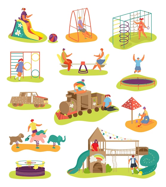 set of Playgrounds with kids elements