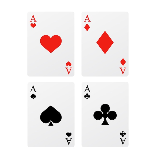 Set of playing cards, ace of four suits. Vector