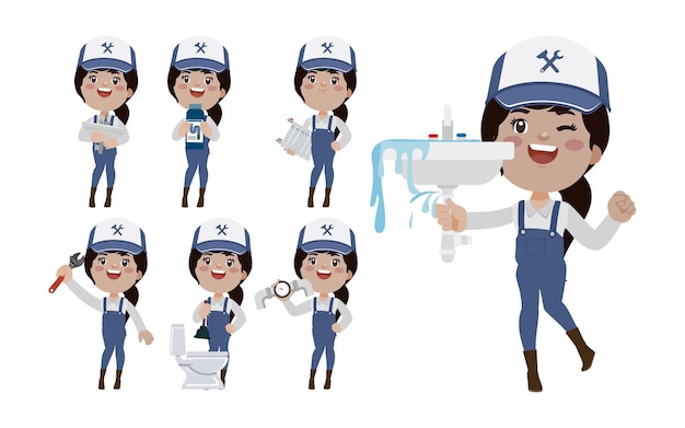 Set of plumber with different poses