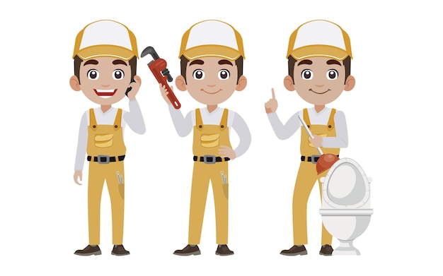 Set of plumber with different poses