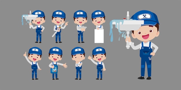 Set of plumber with different poses