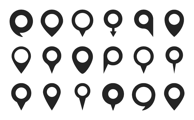 Set of pointers Black map markers Map pins Navigation and location icons Vector illustration