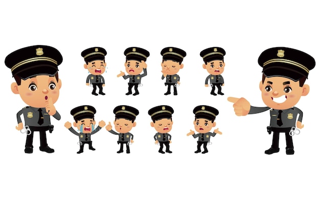 Set of policeman with different emotions