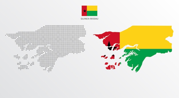 Set of political maps of Guinea Bissau with regions isolated and flag on white background