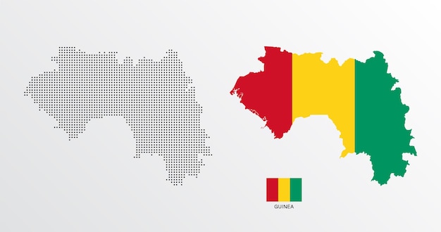 Vector set of political maps of guinea with regions isolated and flag on white background