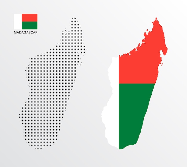 Vector set of political maps of madagascar with regions isolated and flag on white background