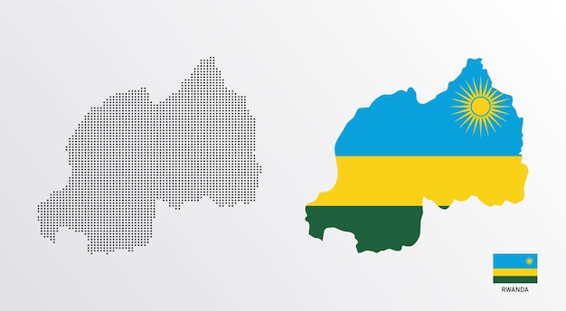 Set of political maps of Rwanda with regions isolated and flag on white background