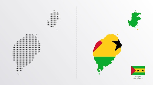 Set of political maps of Sao Tome and Principe with regions isolated and flag on white background