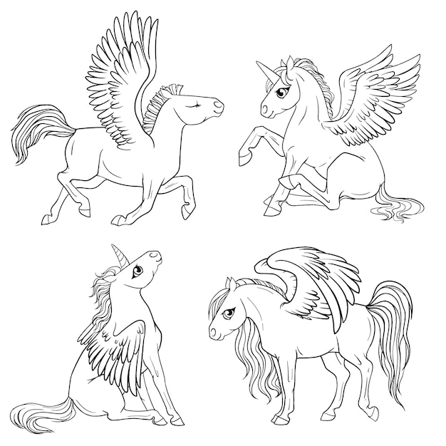 Set of pony coloring page.