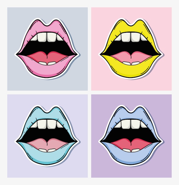 Set of pop art lips vector illustration graphic design