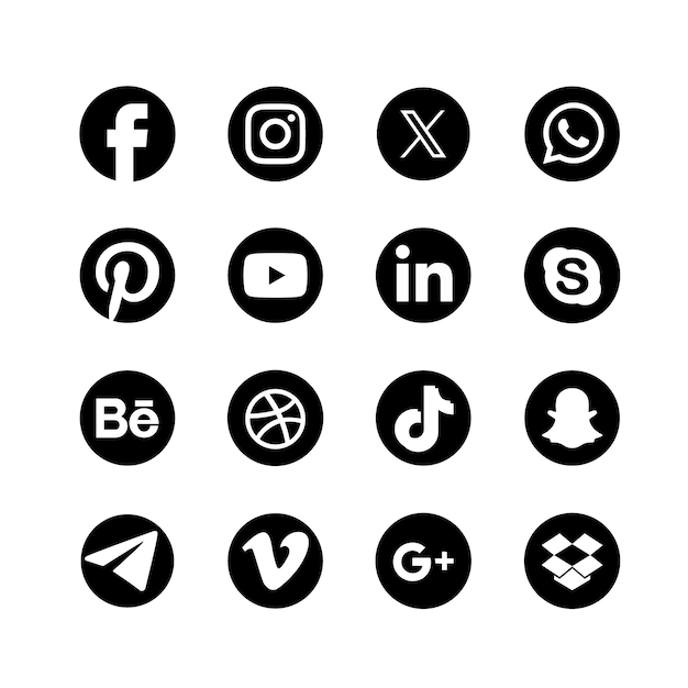 Vector set of popular social media icons vector including facebook instagram x youtube whatsapp