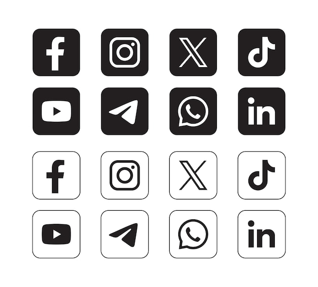 set of popular social media icons