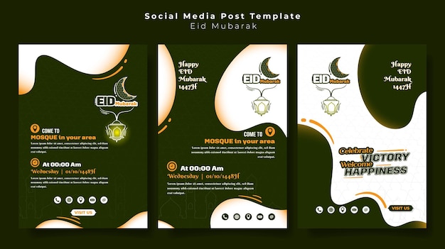 Set of portrait social media post template in green and white waving design