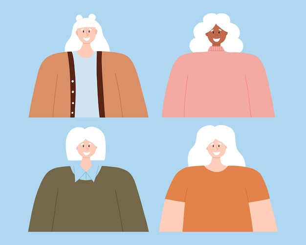 Set of portraits of albino women Happy albino women Vector illustration Flat style World Albinism Awareness Day