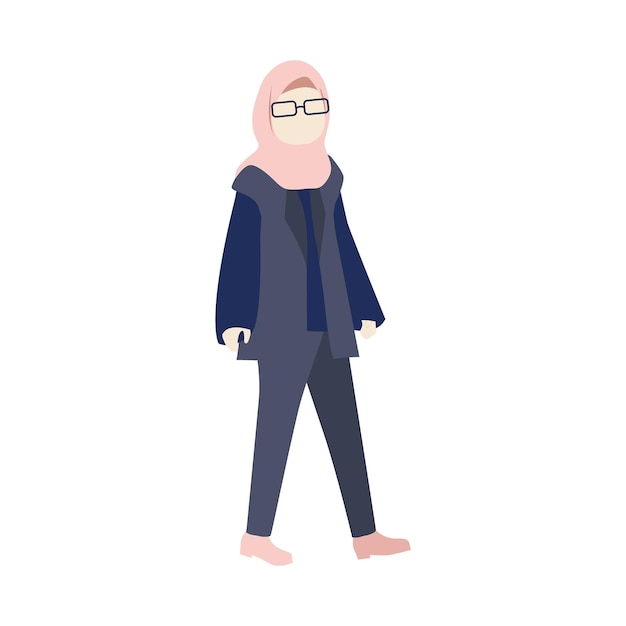 Vector set of poses of a woman wearing a hijab glasses vector