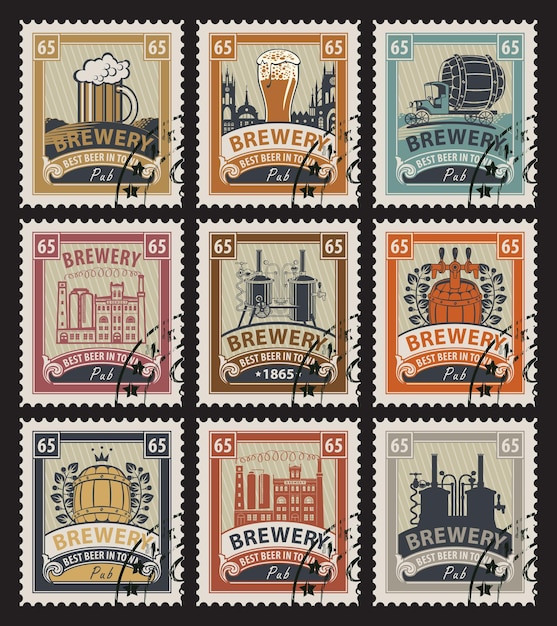 set of postage stamps on brewery theme