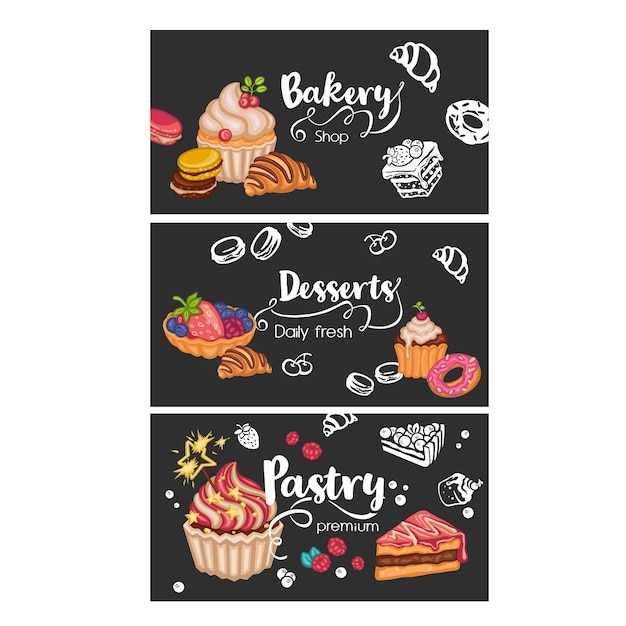 Set Postcards sweet desserts for bakeries