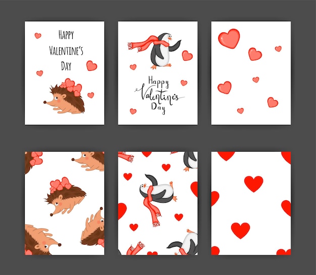 A set of postcards for Valentine's Day Vector illustration with animals for Valentine's Day Template for postcards flyers invitations