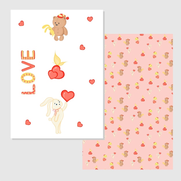 A set of postcards for Valentine's Day Vector illustration with animals for Valentine's Day Template for postcards flyers invitations