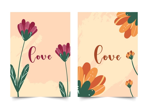 Set of postcards with abstract flowers, hand drawn