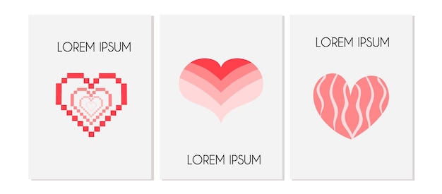 Set of postcards with y2k hearts Posters in the style of the 2000s Vector illustration in flat style