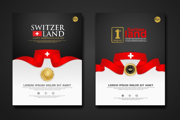 Set poster design Switzerland happy Independence Day background template