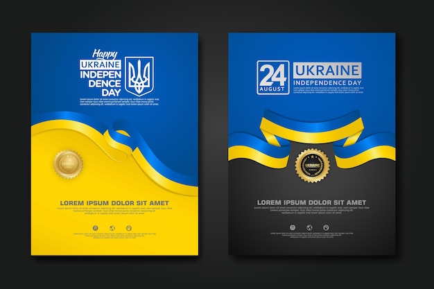 Set poster design Ukraine happy Independence Day background template