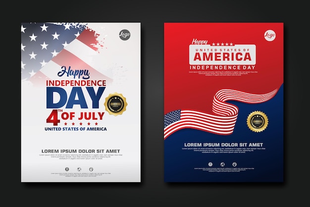 Set poster design united states of America happy Independence Day background template