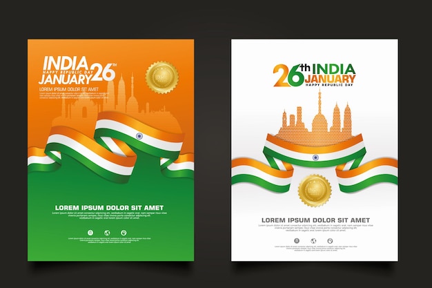 Set poster India happy Republic Day template.