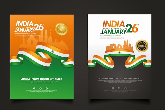 Set poster India happy Republic Day template.