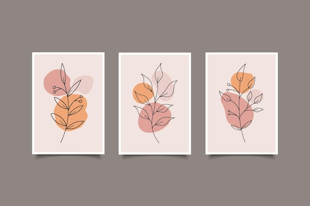 set of poster minimal composition leaves organic shapes design