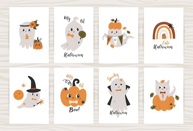 Set of posters with cute ghosts.