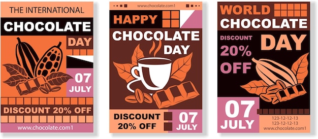 Vector set of posters world chocolate day banners with text in a vector